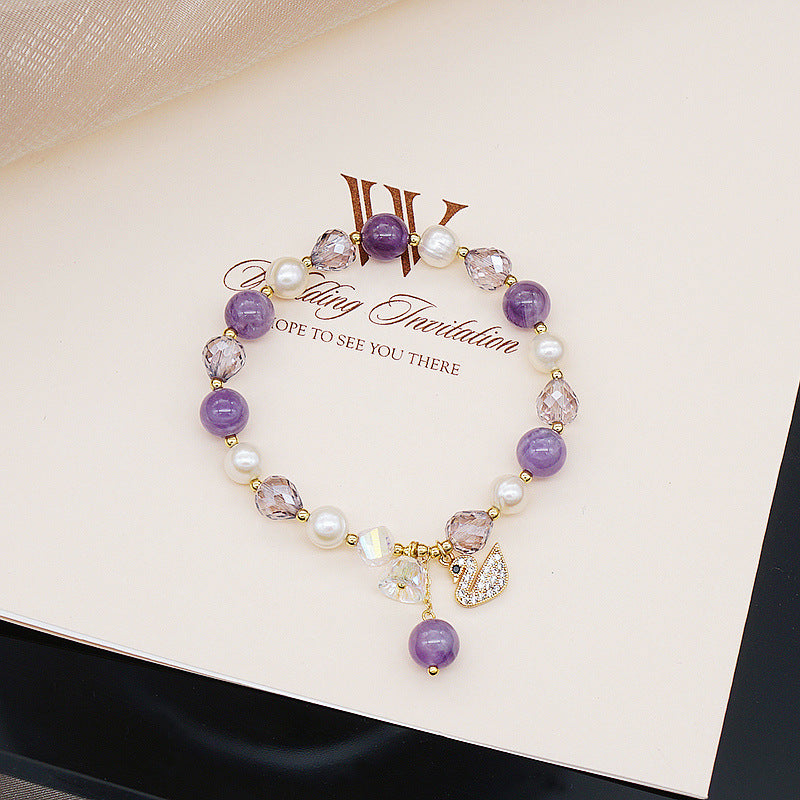 Wholesale Rose Quartz Amethyst Freshwater Pearl Zircon Adjustable Bracelet